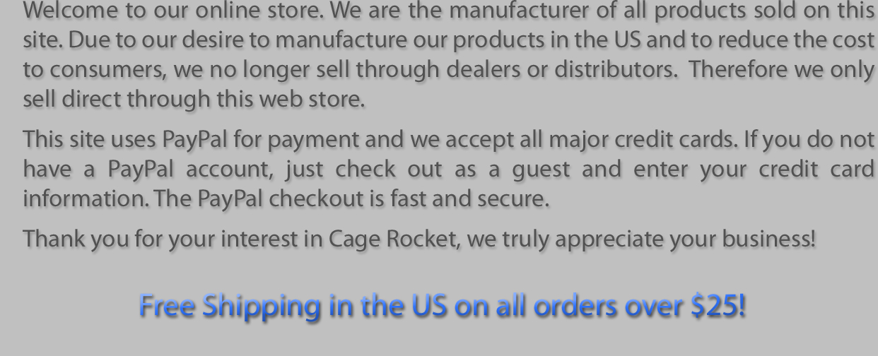 Cage Rocket Store Welcome Message